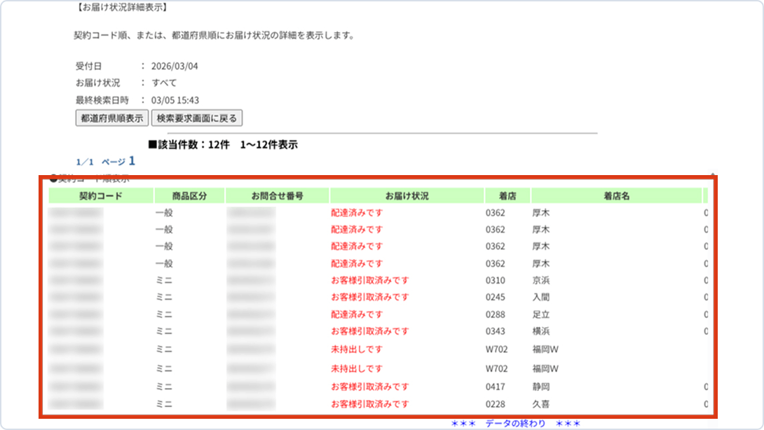 送り状単位で閲覧できる画面