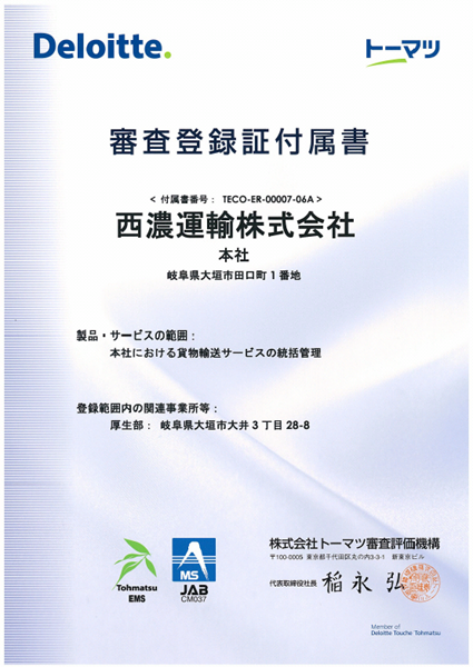 ISO14001審査登録証付属書