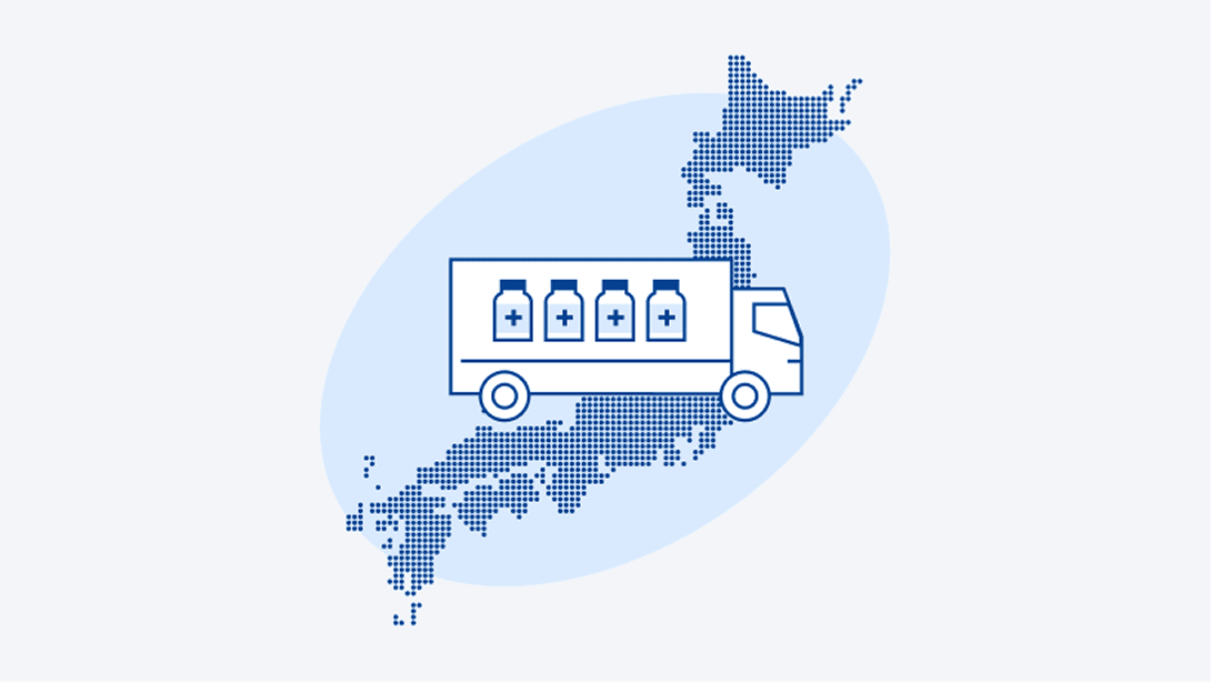 Diagram of chartered transport of pharmaceuticals throughout Japan